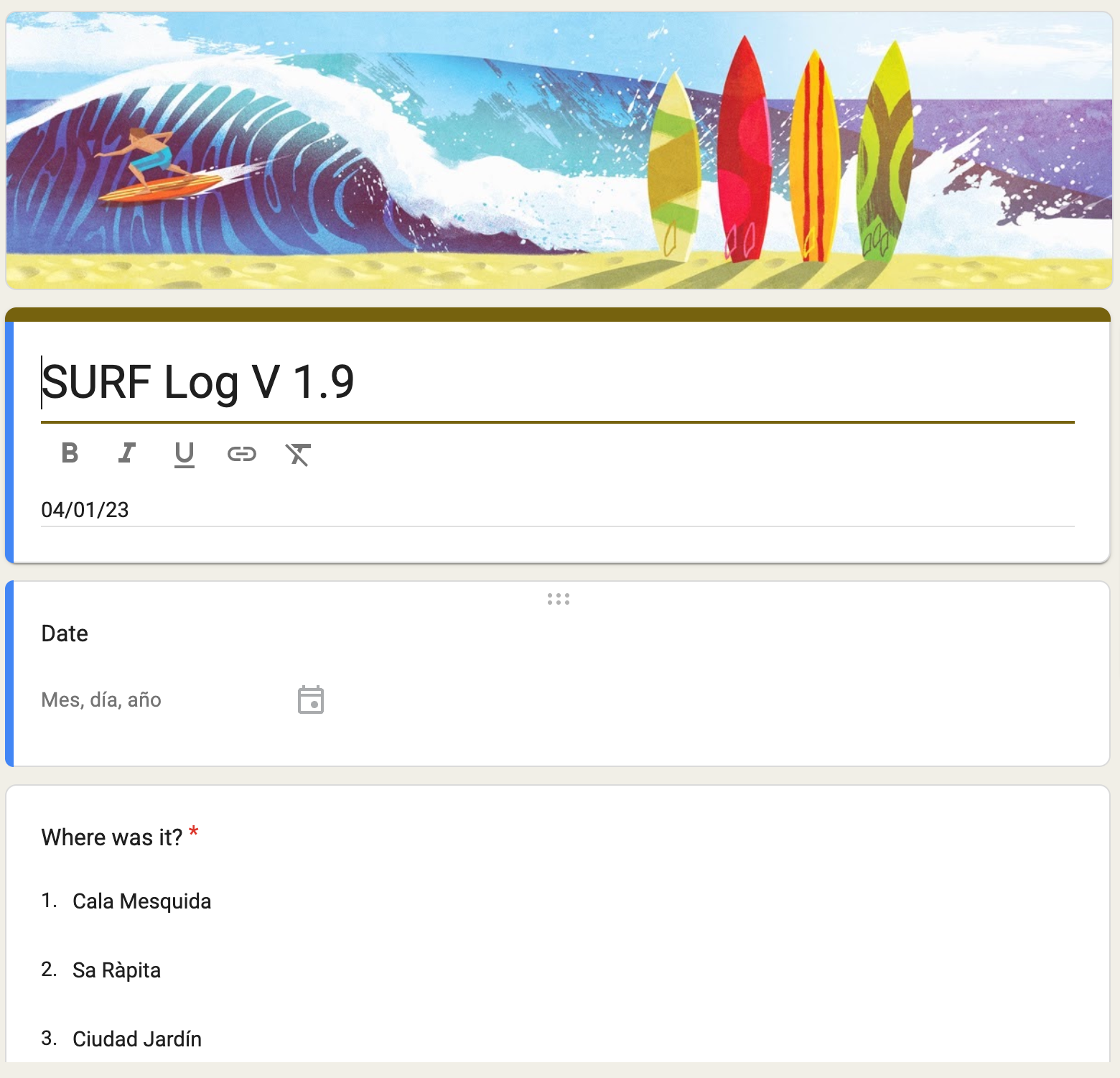 How it started: SURF Log v1.9, a Google Form, after years of paper