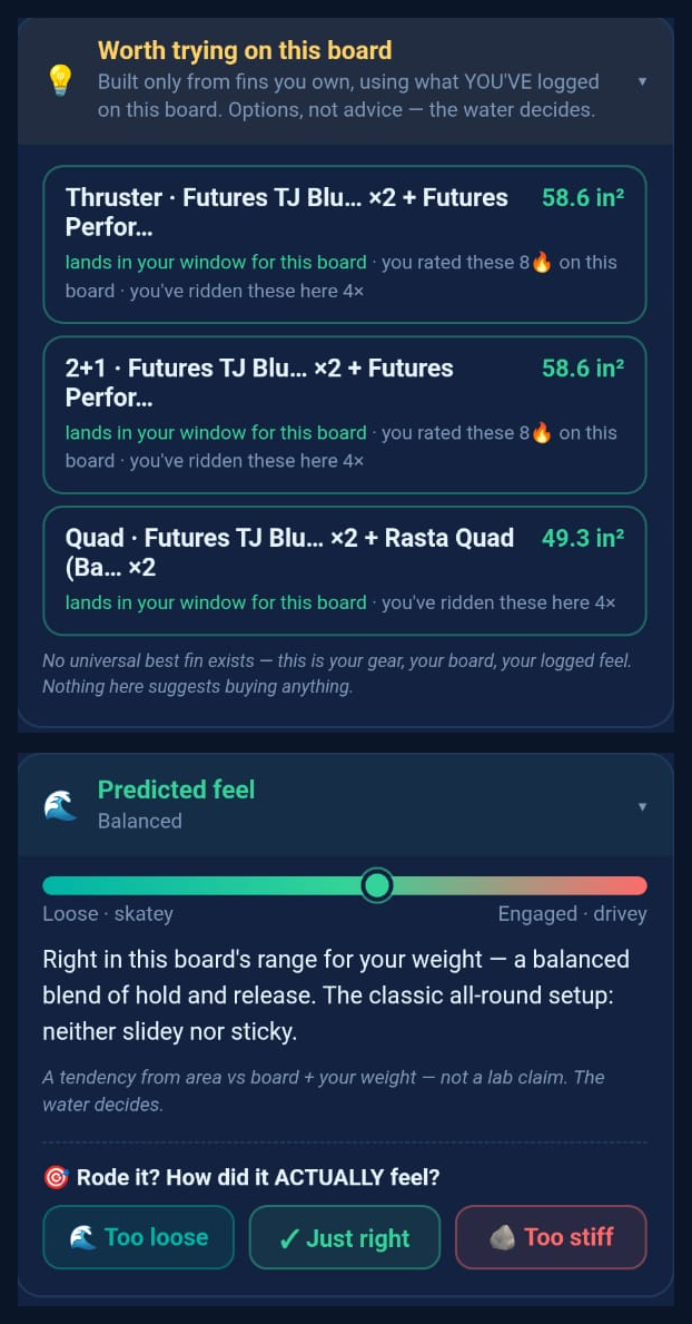 OceanLog fin selector: worth trying on this board, predicted feel, and how it actually felt
