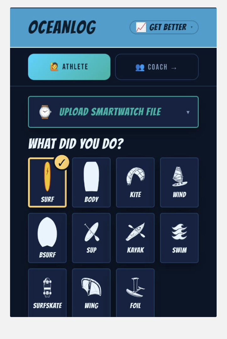Get-better logging in OceanLog: what did you do, pick a sport, with watch-file upload, before the detailed fields